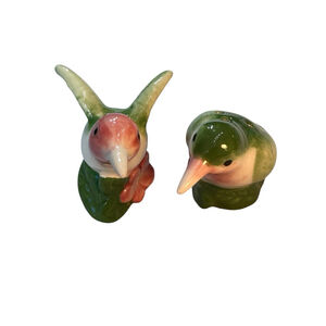 Hummingbird Salt & Pepper Shakers Set Ceramic Green Pink Floral Cottagecore Deco